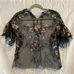 Mesh Embroidered Floral Shirt
